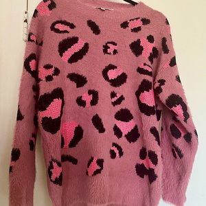 Davi & Dani Fuzzy Pink Animal Print Sweater